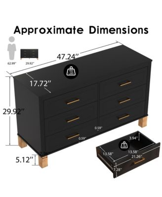 47.24'' Modern 6-Drawer Chest of Drawers, Bedroom Storage Dresser with Metal Handles and Solid Wood Legs for Living Room Organization