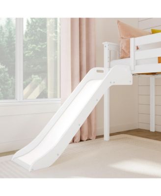 Twin Size Low Loft Bed with Slide, Solid Wood Kids Platform Bed with 14" Guardrails