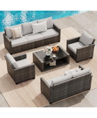 Patio Furniture Set 5 Pieces, 7-Seat PE Rattan Wicker Outdoor Sectional Patio Conversation Set
