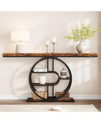 55" Entryway Table, 5-Tier Console Tables for Entryway, Industrial Narrow Sofa Tables with Storage for Living Room, Long Entry Hallway Table