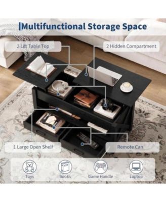 47.2'' Lift-Top Coffee Table with Split Lift Design, Storage Shelf, 2 Drawers & Hidden Compartment - Farmhouse Adjustable Center Table