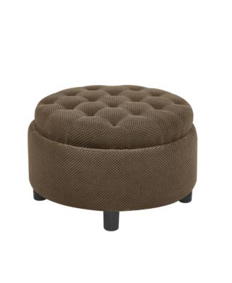 25" Round Storage Ottoman - Modern Tufted Fabric Circle Coffee Table with Removable Top, Footrest Stool for Living Room, Bedroom