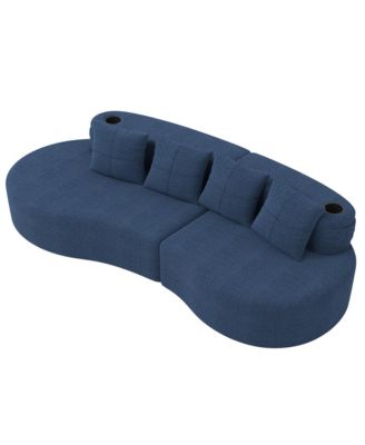 3-Seater Half Moon Curved Sectional Sofa, Modern Modular Couch with Soft Chenille Fabric, 2 Cup Holders and Side Pockets for Living Room