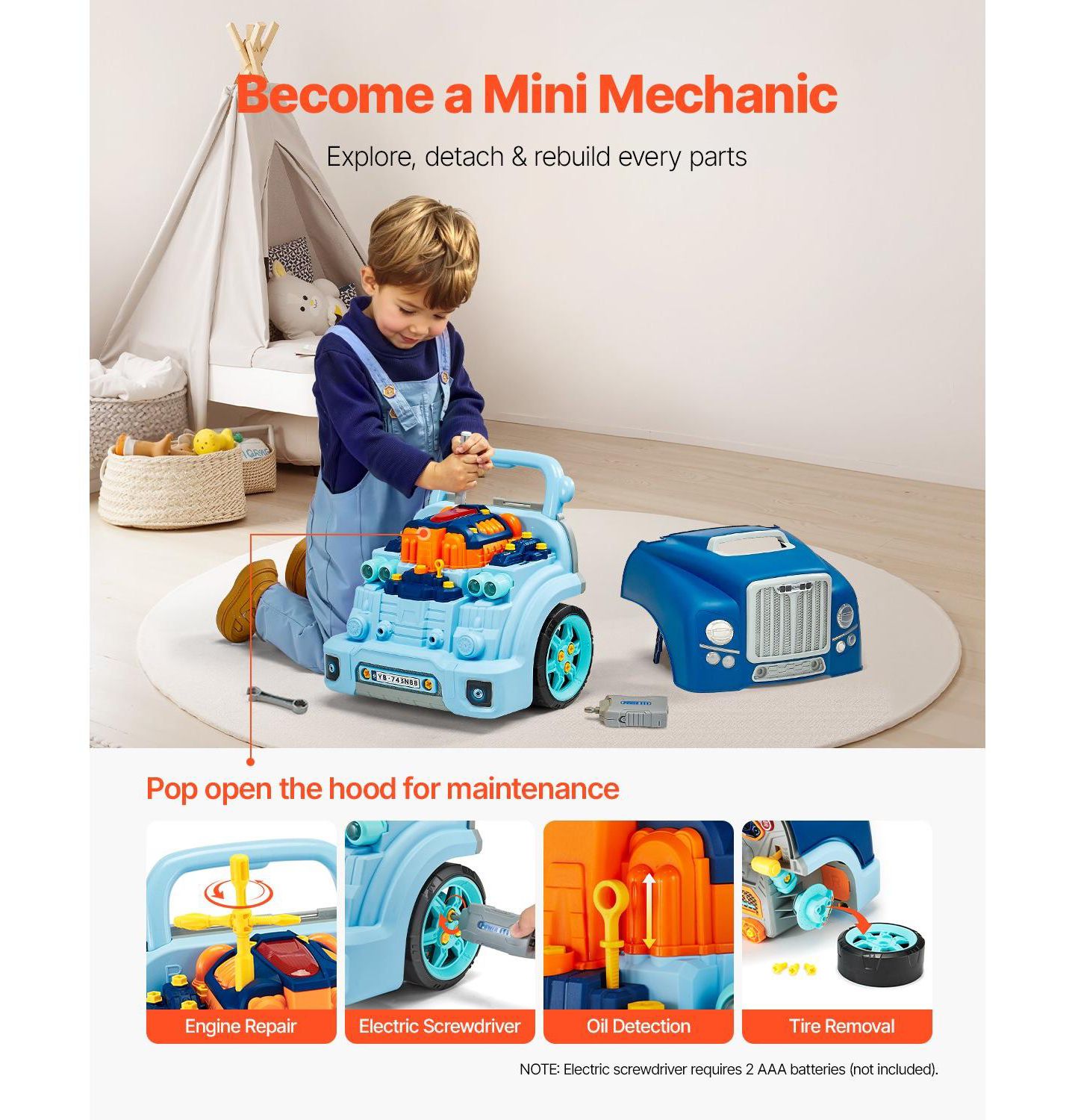 Детский конструктор Mecale Engine Building Kit 60-Piece Building Set, Ages 3+, цвет: Синий — фото 3