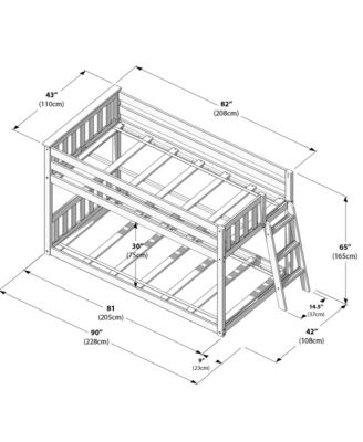 Solid Wood Twin over Twin Low Bunk Bed with Ladder on End For Kids