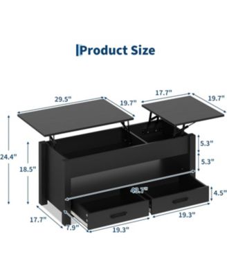 47.2" Coffee Table with Storage, Multi-Function Lift Top Coffee Table with Wooden Lift Tabletop, 2 Drawers and Hidden Compartment