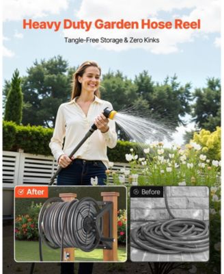 Wall Mounted Hose Reel Holds 200 ft 5/8 in Hose Steel Space Saving