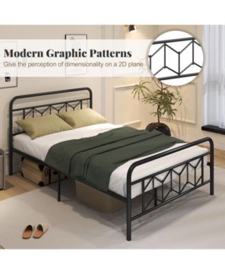 Full Size Platform Bed with High Headboard and Snap Lock Metal Slats