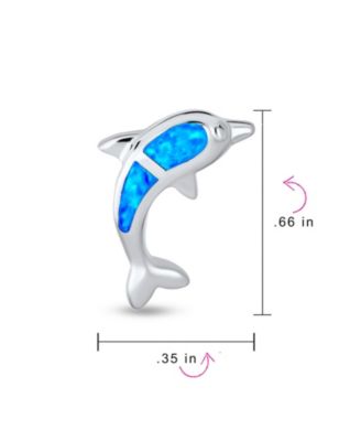 Hawaiian Created Blue Opal Inlay Nautical Dolphin Stud Earrings .925 Sterling Silver
