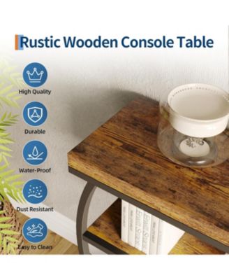 3-Tier Industrial Entryway Table with Semicircular Metal Frame, Open Shelf Console Sofa Table for Living Room