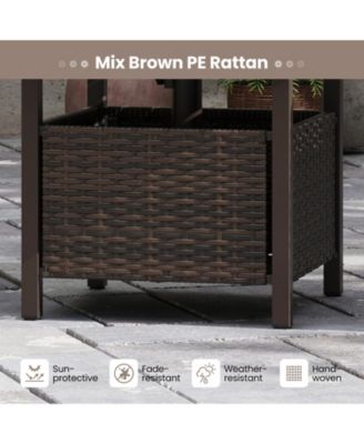 All Weather Wicker Patio Side Table with Umbrella Hole for Outdoor Use-Mix
