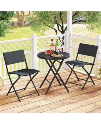 3 Piece Folding Patio Bistro Set with Glass Table and Chairs