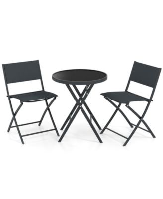 3 Piece Folding Patio Bistro Set with Glass Table and Chairs