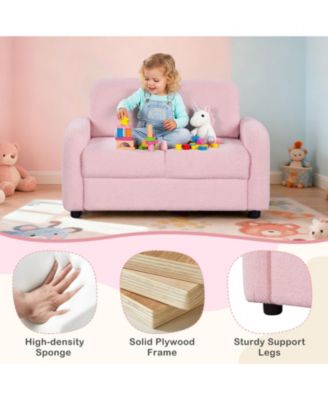 2-Seat Kids Sofa Toddler Sofa Couch with Soft Teddy Fleece Upholstery and Solid Wooden Frame