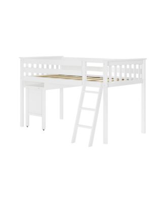 Solid Wood Twin Loft Bed, Loft Bed with Pull Out Desk and Ladder for Kids