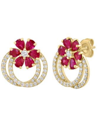 Ruby (2-7/8 ct. t.w.) & Diamond (1/2 ct. t.w.) Earrings in 14k Yellow Gold