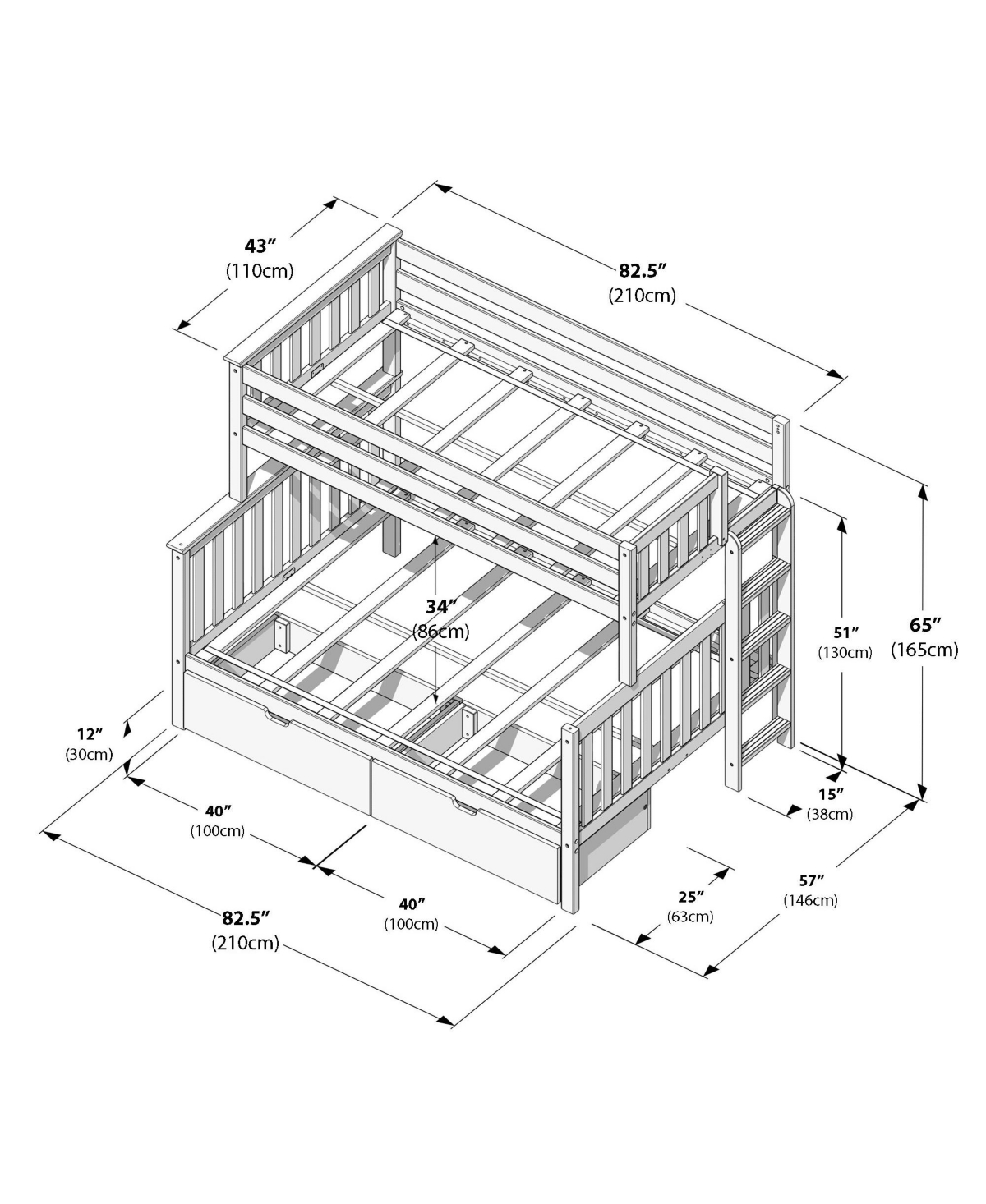 Max & Lily Bunk Bed with Ladder on End and Storage Drawers