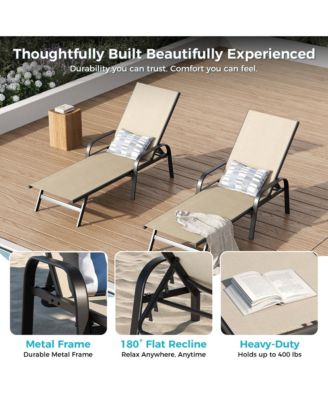 Adjustable 5-Position Outdoor Lounge Chairs Set of 2 - Durable Textilene Reclining Patio Chaise