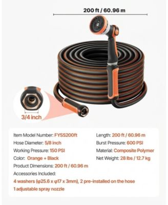 Garden Hose, 200 ft 5/8", Heavy Duty Hose with 10 Mode Nozzle for Gardening