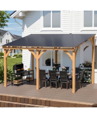 12' x 10' Outdoor Wooden Gazebo, Patio Lean to Hardtop Pergolas and Gazebos