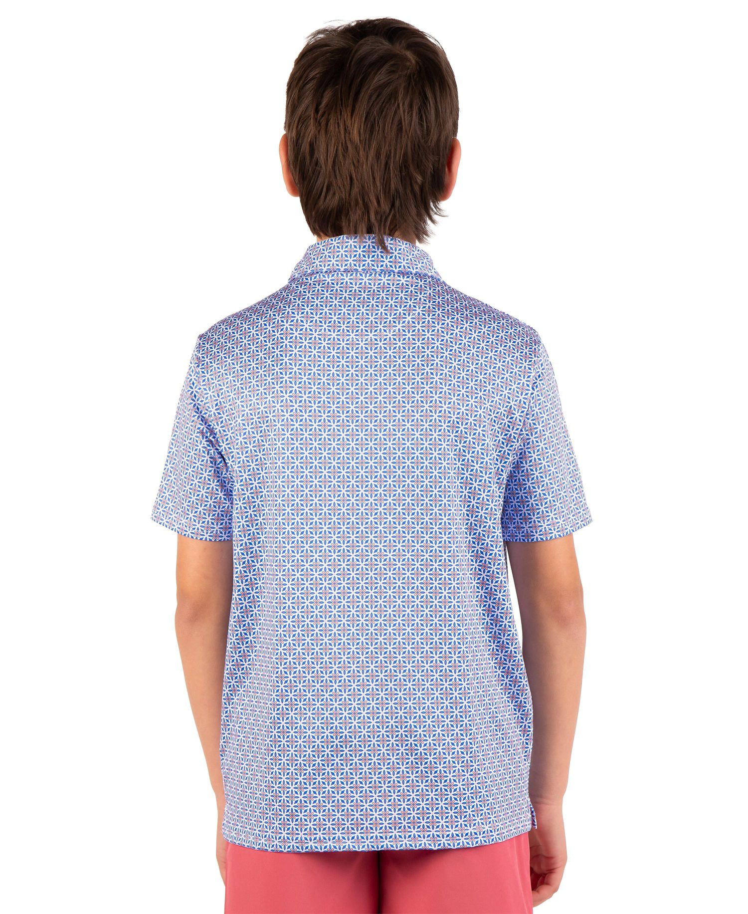 Boys Geo Floral Printed Performance Polo