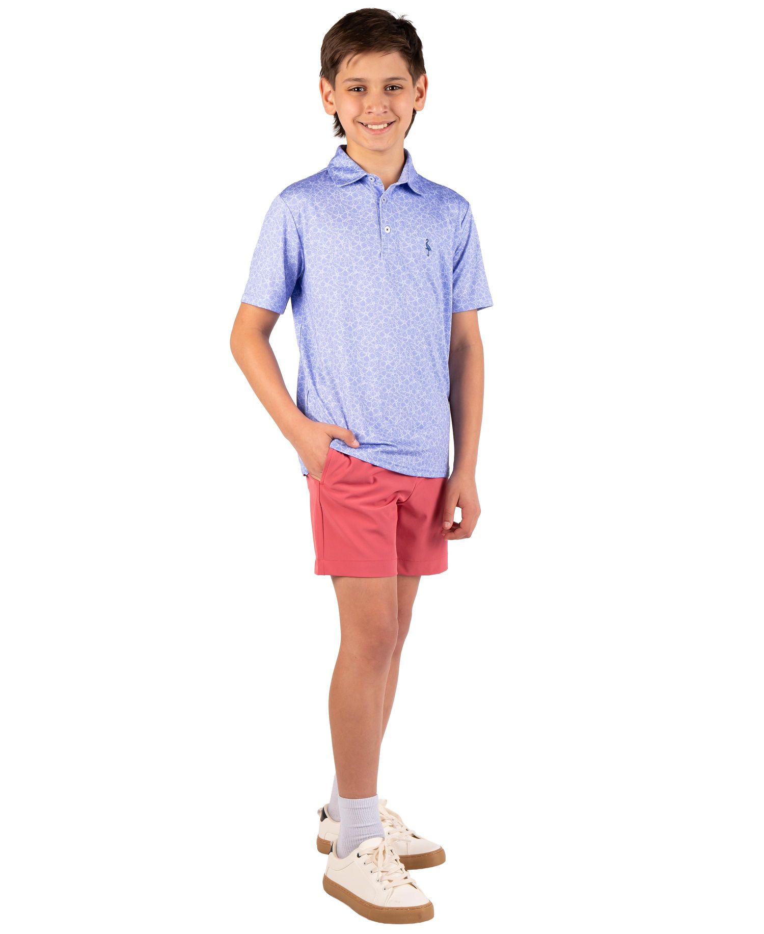 Boys Summer Floral Printed Performance Polo
