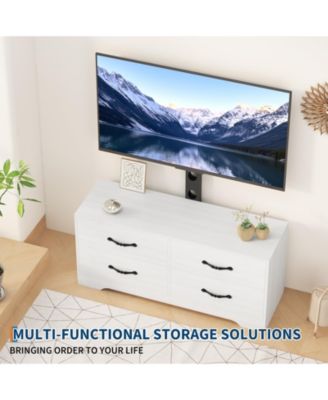 63" Modern TV Stand and Media Console for Up to 75" TVs - MDF with Adjustable Mount, 6 Drawers.