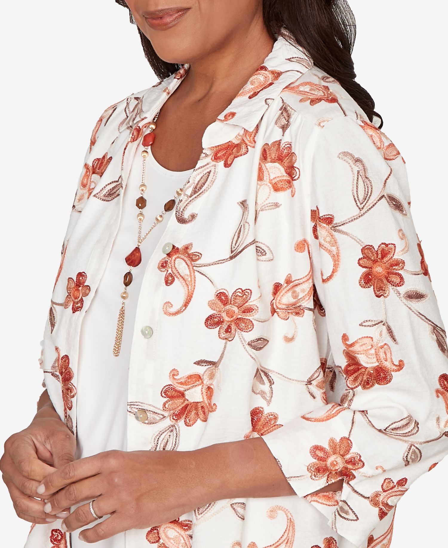 Petite Spice Market Paisley Floral Collared Two-In-One Top with Necklace