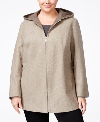 London Fog Plus Size Wool-Blend Hooded Walker Coat