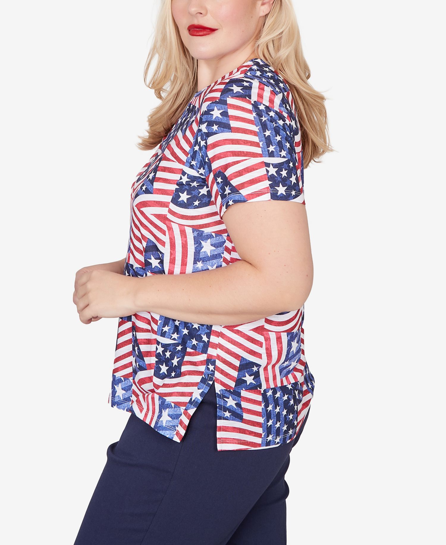 Petite Lady Liberty American Flag Patchwork Short-Sleeve T-Shirt