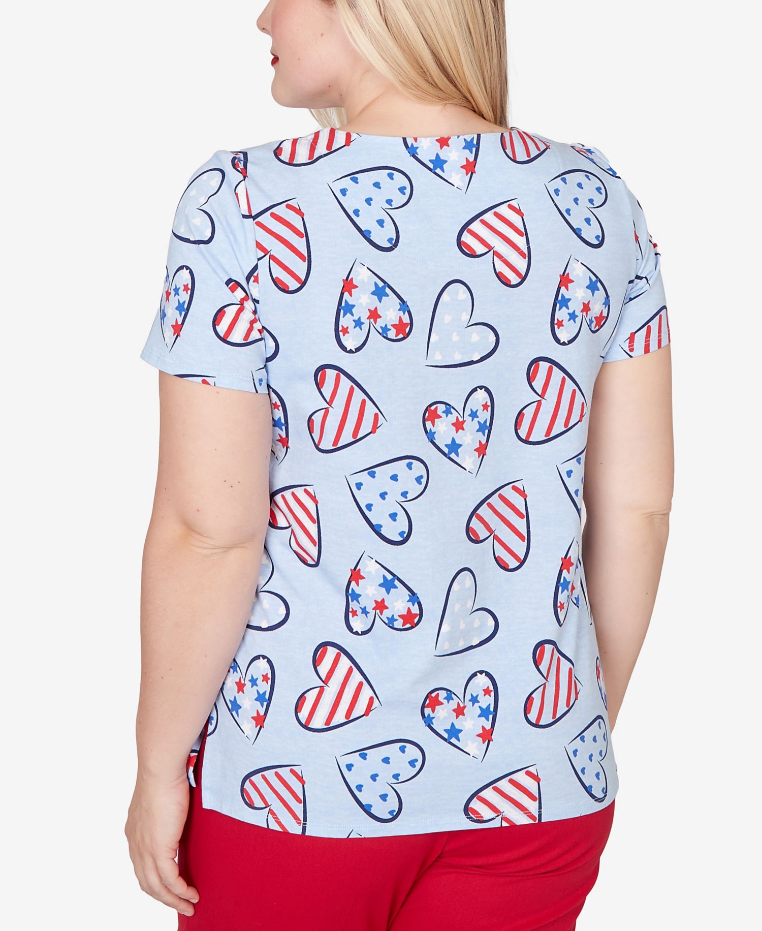 Petite Lady Liberty American Flag Hearts Printed Short-Sleeve T-Shirt