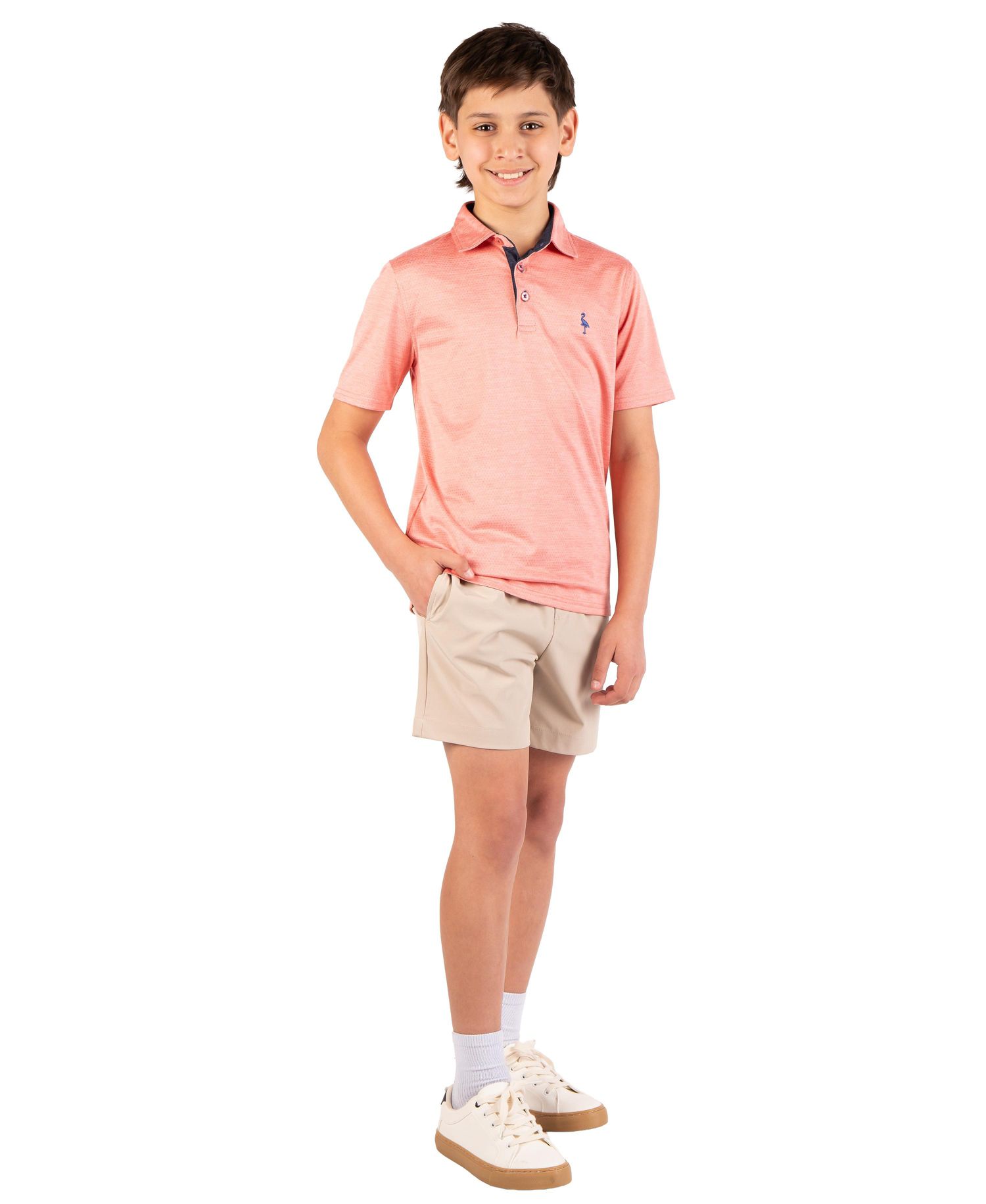 Boys Melange Mesh Performance Polo