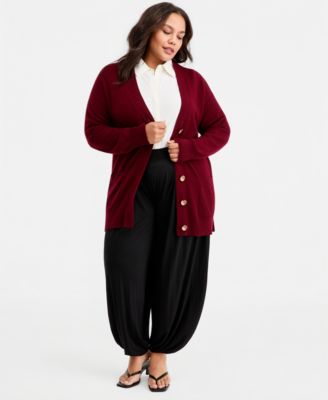 Plus Size 100% Cashmere Button-Front Cardigan