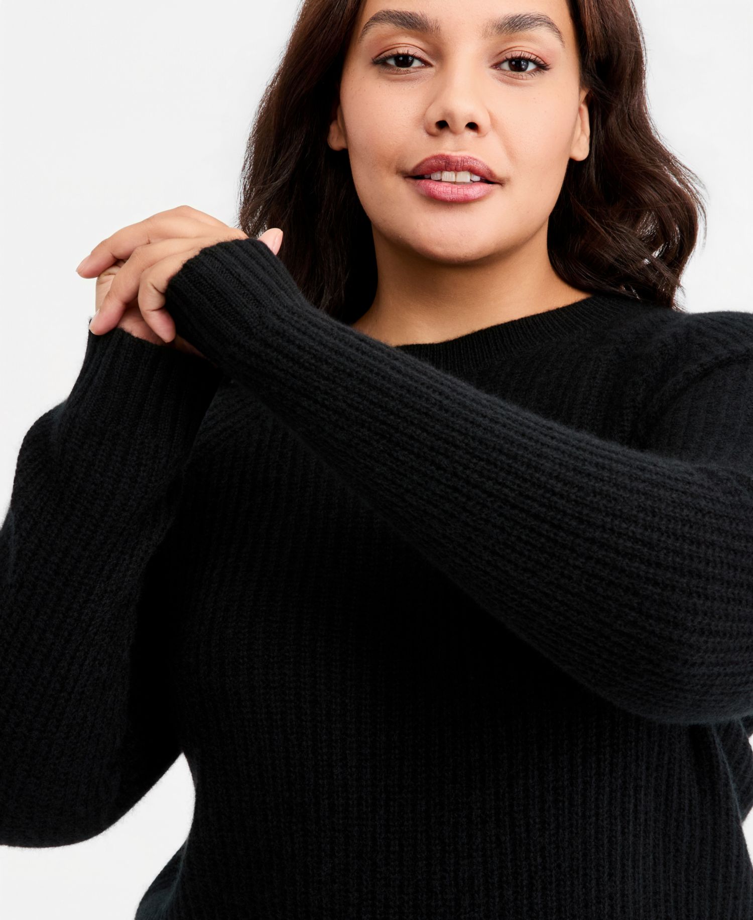 Plus Size 100% Cashmere Shaker Stitch Crewneck Sweater
