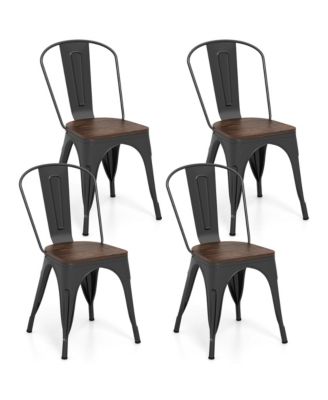 Tolix Style Metal Dining Chairs Set of 4 with Wood Seat and Removable Backrest