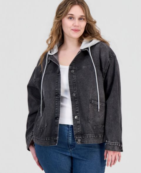 Женские куртки Madden Girl Trendy Plus Size Hooded Denim Jacket