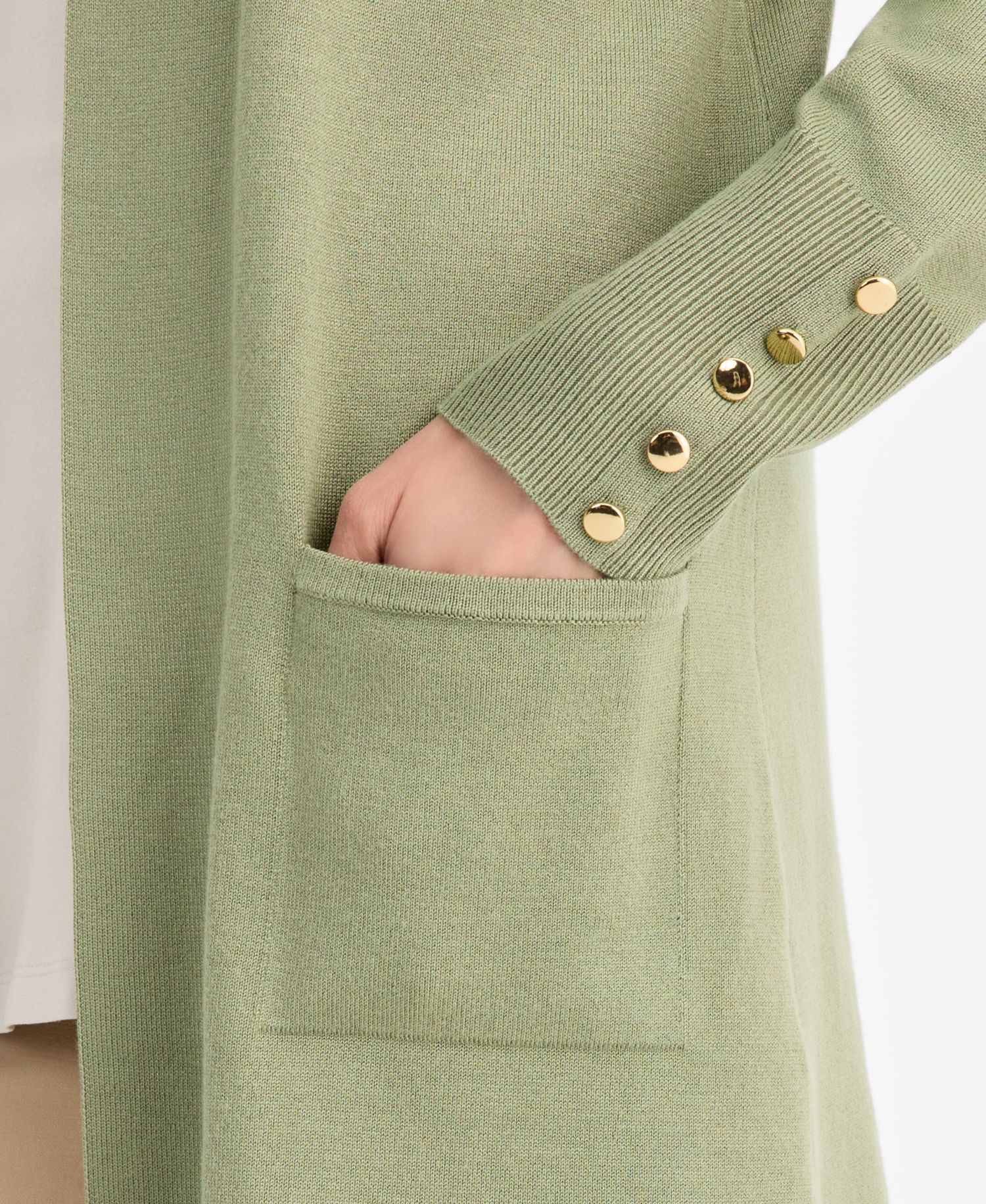 Petite Open-Front Button-Cuff Cardigan Sweater