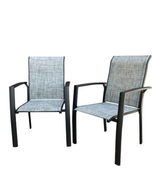 2-Piece Stackable Outdoor Dining Chairs, Metal Frame with E-Coating, Textilene All-Weather Patio Chairs