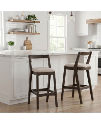 Set of 2 Rubberwood Frame Cushion Counter Height Barstools