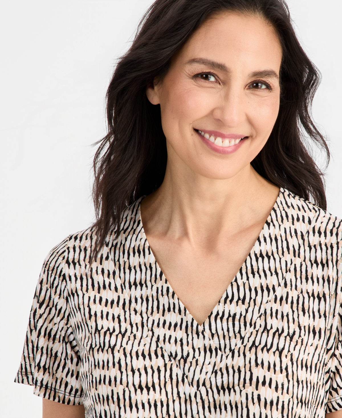 Jm Collection Women's Printed Short Sleeve V-Neck Jacquard Top, Macy's Exclusive