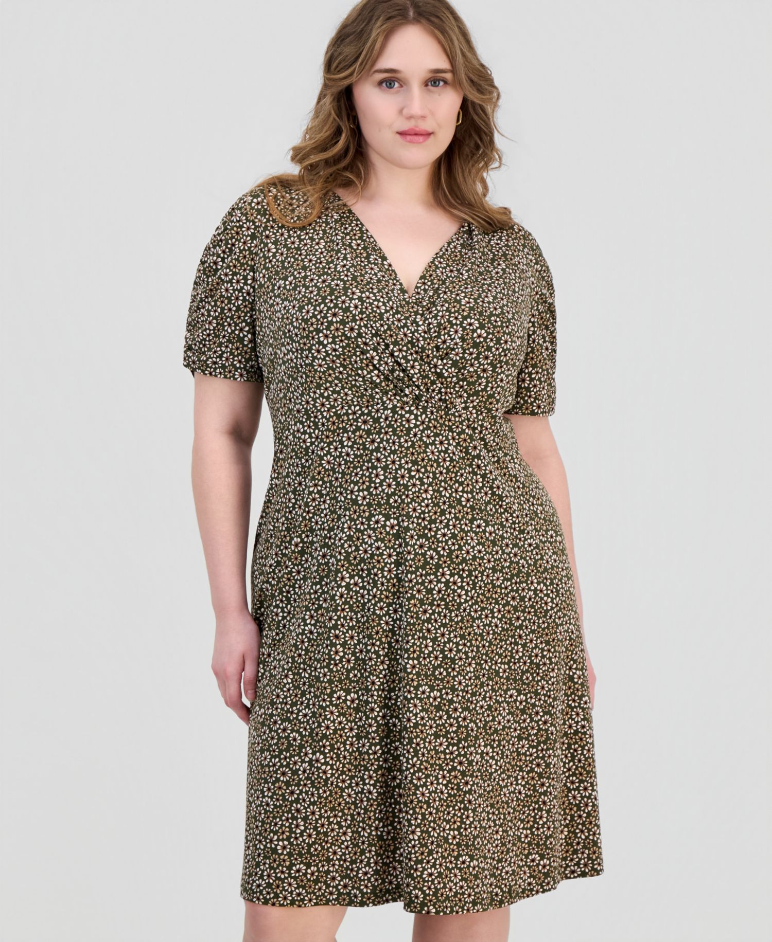 Plus Size Printed Ruched-Sleeve Sheath Dress