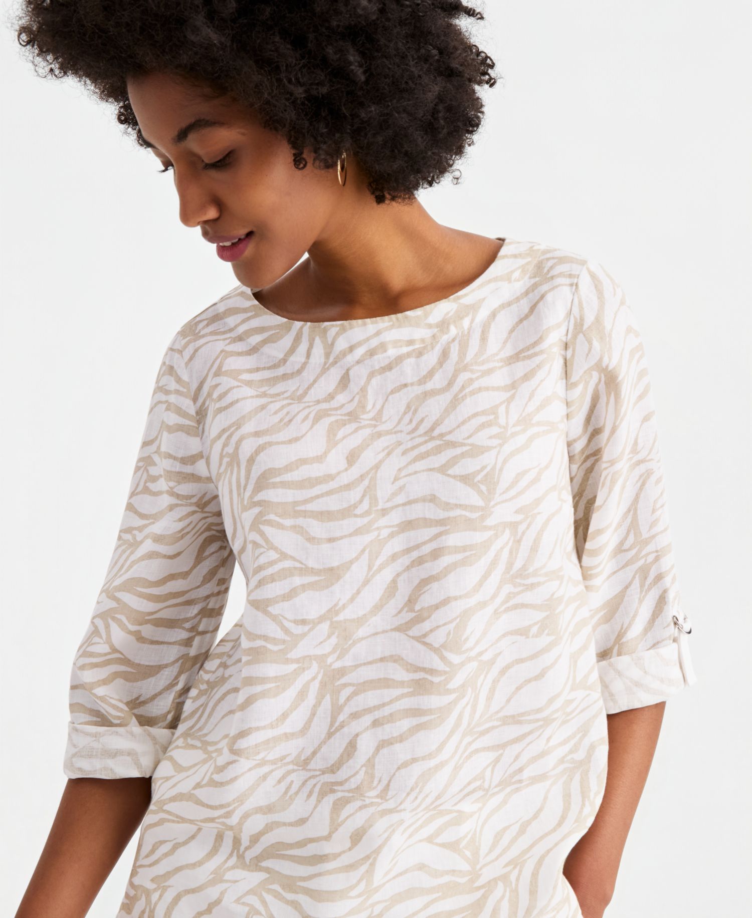Petite 100% Linen Cuffed Top