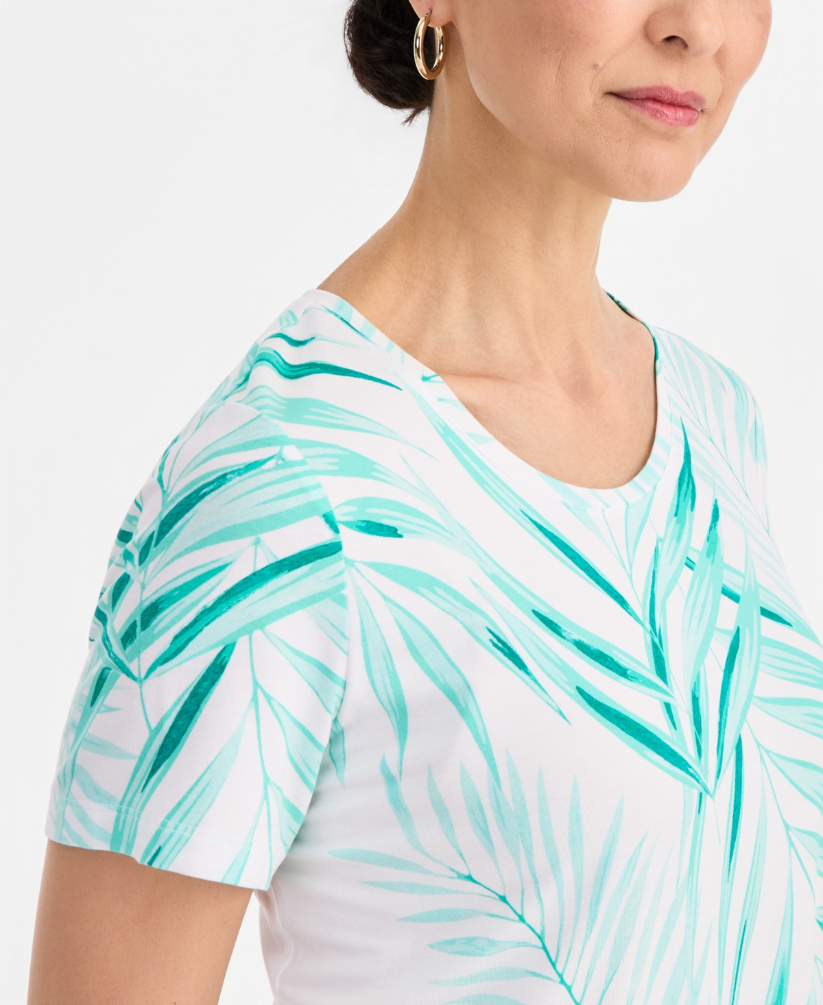 Jm Collection Women's Printed Scoop-Neck Short Sleeve Top, Macy's Exclusive
