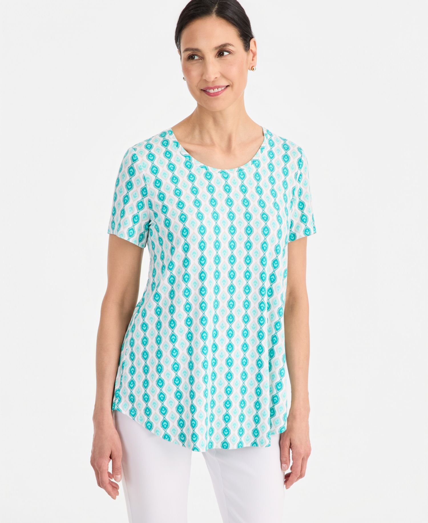 petite Printed Scoop-Neck Short Sleeve Top