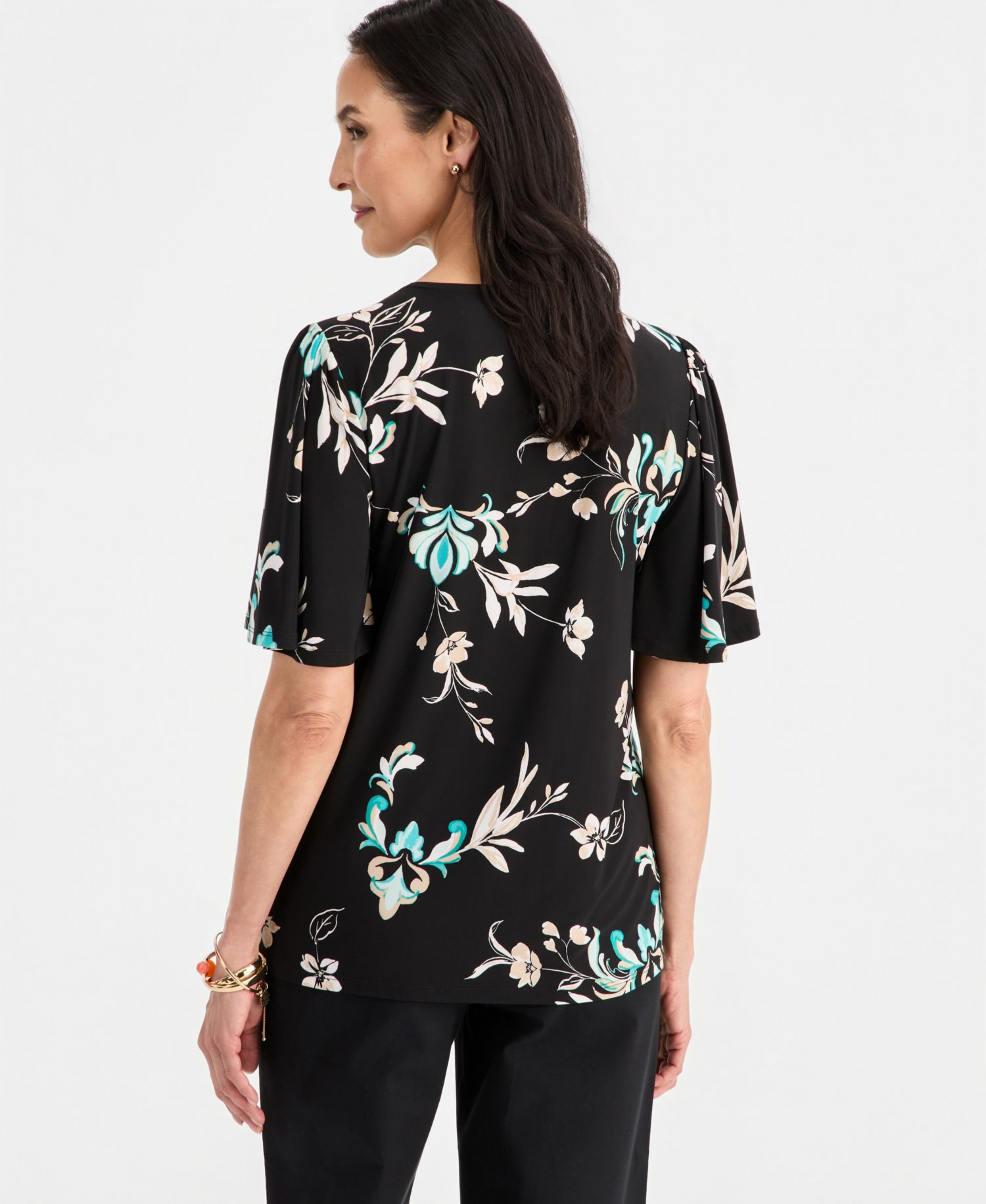 Women's Printed V-neck Flutter-Sleeve Top