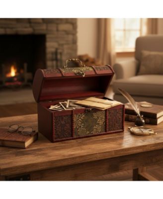 Vintage Wooden Treasure Chest Storage Decorative Box