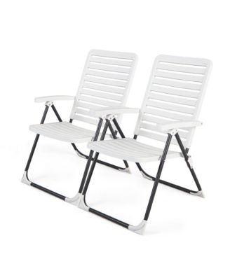Set of 2 Outdoor PP Folding Chair Adjustable Reclining 7-Level All-Weather Patio
