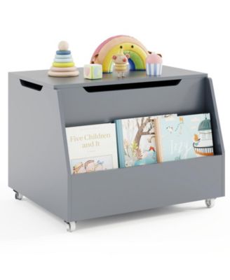 Wooden Mobile Toy Storage Organizer with Bookshelf and Lockable Wheels