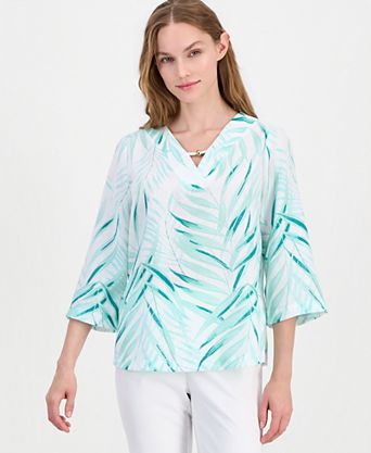 Women's Printed 3/4-Sleeve V-neck Top