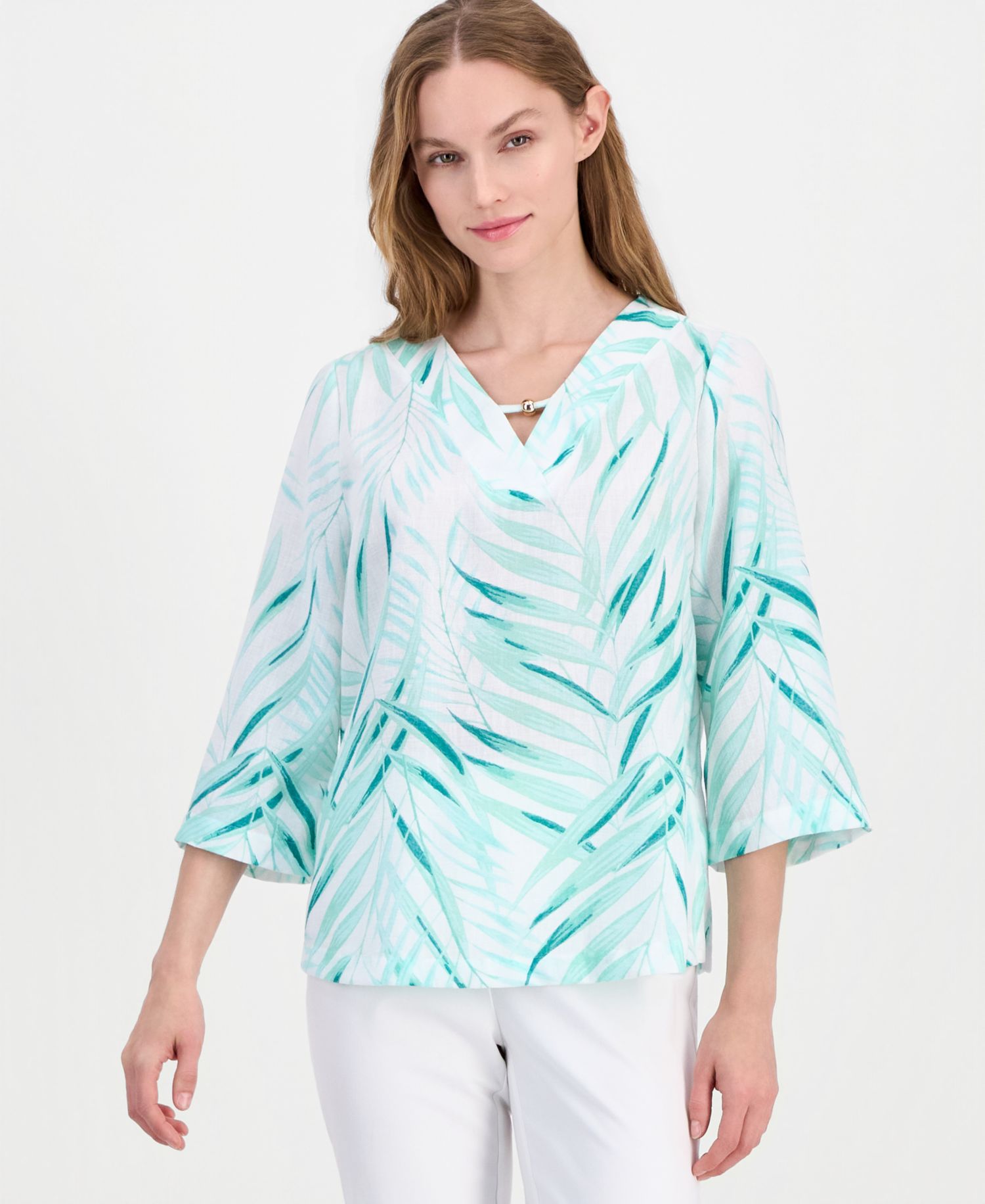 Women's Printed 3/4-Sleeve V-neck Top